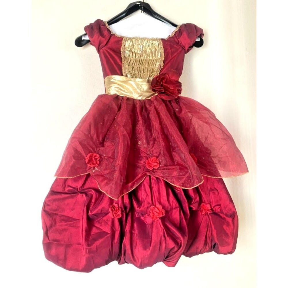 Disney Deluxe Princess Belle Holiday Tulle Overlay Fancy Costume Dress Small 5/6